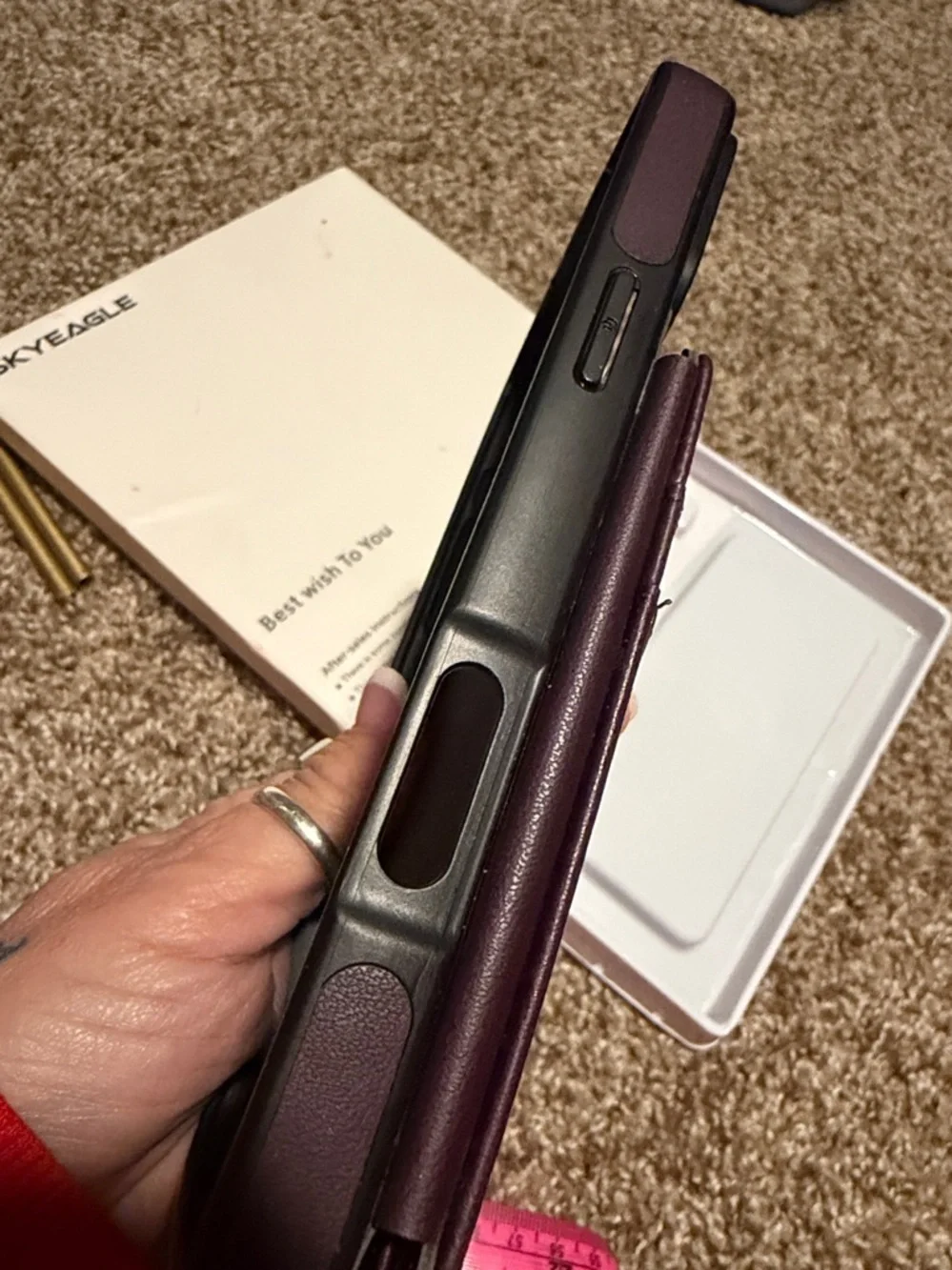 Skyeagle purple & black faux leather folio card case for iPhone 17 Pro Max NWOT